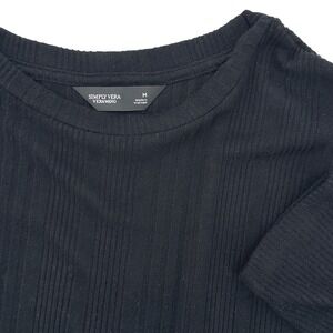 SIMPLY VERA WANG Black Ribbed Long Sleeve‎ Crew Neck Sweater Top Women Size M